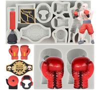 Sijiangmold Boxing Sports Silicone Mould Boxing Gloves Helmet Belt Fondant Moulds for Cake Decoration Cupcake Topper Chocolate Candy Gum Paste Polymer Clay Set of 2