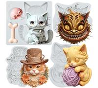 Sijiangmold Cat Silicone Moulds Cat Head Fondant Mould for Animal Cake Decoration Chocolate Cupcake Topper Candy Polymer Clay Gum Paste Set of 4