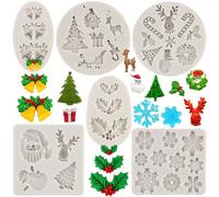 Sijiangmold Christmas Fondant Molds Snowflake Christmas Tree Bell Holly Leaf Reindeer Santa Chocolate Candy Silicone Molds For Xmas Birthday New Year Party Supplies Cake Decoration Gum Paste Set Of 6