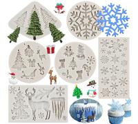 Sijiangmold Christmas Silicone Molds Snowflake Molds Mini Xmas Fondant Chocolate Candy Cake Molds Christmas Tree Deer Elk Frozen Party Mold For Cake Decorating Cupcake Topper Gum Paste Set Of 6