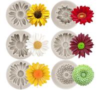 Sijiangmold Chrysanthemum Flower Silicone Molds Daisy Flower Fondant Mold Sunflower Candy Mold Flower Lollipop Mold For Cake Decorating Cupcake Topper Candy Chocolate Polymer Clay Gum Paste Set of 6