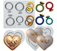 Sijiangmold Diamond Ring Silicone Moulds Love Heart Fondant Mould MR MRS I DO Slogan Mould for Wedding Cake Decoration Chocolate Cupcake Topper Candy Polymer Clay Gum Paste Set of 3