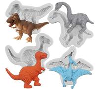 Sijiangmold Dinosaur Silicone Fondant Mould Dinosaur Candy Moulds for Cake Decoration Cupcake Topper Chocolate Gum Paste Polymer Clay Set of 4