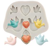 Sijiangmold Dove Fondant Mould Heart Shaped Silicone Moulds for Peace Theme Cake Decoration Chocolate Cupcake Topper Candy Polymer Clay Gum Paste