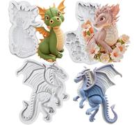 Sijiangmold Dragon Fondant Mould Flying Dragon Silicone Moulds for Cake Decoration Chocolate Cupcake Topper Candy Polymer Clay Gum Paste Set of 3