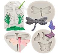 Sijiangmold Dragonfly Butterfly Silicone Molds Grass Candy Chocolate Fondant Molds For Cupcake Topper Cake Decorating Chocolate Candy Polymer Clay Gum Paste Set Of 4