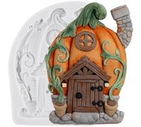 Sijiangmold Enchanted Vintage Fairy Garden Silicone Moulds Pumpkin House Fondant Mould for Cake Decoration Chocolate Cupcake Topper Candy Polymer Clay Gum Paste