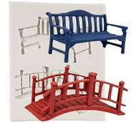 Sijiangmold Fairy Garden Arch Bridge Bench Silicone Fondant Moulds for Cake Decoration Chocolate Cupcake Topper Candy Polymer Clay Gum Paste