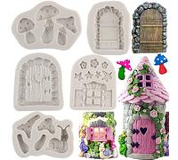 Sijiangmold Fairy Garden Door Silicone Mold Mushroom Fondant Mold Set of 5