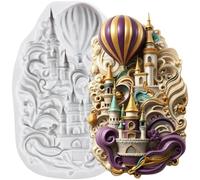 Sijiangmold Fairytale Castle Silicone Fondant Moulds Hot Air Balloon Chocolate Mould for Cake Decoration Cupcake Topper Candy Polymer Clay Gum Paste