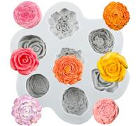 Sijiangmold Flower Silicone Moulds Rose Peony Flower Fondant Mould for Cake Decoration Chocolate Cupcake Topper Candy Polymer Clay Gum Paste
