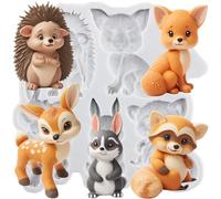 Sijiangmold Forest Animal Fondant Mould Fox Squirrel Rabbit Sika Deer Silicone Moulds for Cake Decoration Chocolate Cupcake Topper Candy Polymer Clay Gum Paste