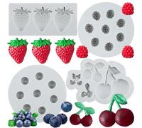 Sijiangmold Fruit Fondant Mould Cherry Strawberry Raspberry Blueberry Silicone Moulds for Berries Series Cake Decoration Chocolate Cupcake Topper Candy Polymer Clay Gum Paste Set of 4