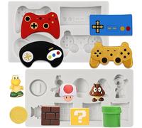 Sijiangmold Game Controller Silicone Mould Super Cube Mushroom Dragon Gold Coin Fondant Moulds for Cake Decoration Cupcake Topper Chocolate Candy Gum Paste Polymer Clay Set of 2