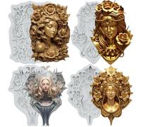 Sijiangmold Goddess Silicone Moulds Avatar Lady Fondant Mould Flower Lady Moulds for Cake Decoration Chocolate Cupcake Topper Candy Polymer Clay Gum Paste Set of 4