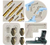 Sijiangmold Gun Silicone Mould Pistol Machine Gun Fondant Moulds Bullet Grenade Mould for Cake Decoration Chocolate Cupcake Topper Gum Paste Candy Polymer Clay Set of 4