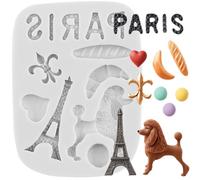 Sijiangmold I Love Paris Fondant Mould Eiffel Tower Poodle Silicone Moulds for Cake Decoration Chocolate Cupcake Topper Candy Polymer Clay Gum Paste