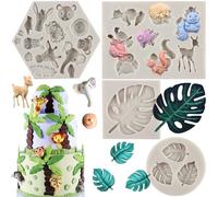 Sijiangmold Jungle Safari Animal Cake Fondant Molds Tropical Leaf Fern Leaves Silicone Mold For Cake Decorating Cupcake Topper Polymer Clay Candy Chocolate Gum Paste Set Of 4