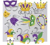 Sijiangmold Mardi Gras Fondant Mould Masquerade Mask Fleur de Lis Crown Feather Silicone Moulds for Cake Decoration Chocolate Cupcake Topper Candy Polymer Clay Gum Paste