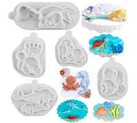 Sijiangmold Marine Theme Cake Fondant Silicone Mold Mermaid Seahorse Sea Turtle Crab Dolphin Octopus Fondant Mold For Cake Decorating Cupcake Topper Chocolate Candy Polymer Clay Gum Paste Set Of 5