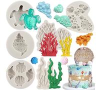 Sijiangmold Marine Theme Fondant Molds Seaweed Coral Sea Turtle Silicone Molds Seashell Conch Candy Mold For Cake Decorating Cupcake Topper Chocolate Gum Paste Polymer Clay Set Of 6
