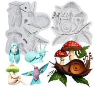 Sijiangmold Mushroom Silicone Moulds Snail Fondant Mould Beetle Bird Moulds for Cake Decoration Chocolate Cupcake Topper Candy Polymer Clay Gum Paste Set of 2