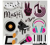Sijiangmold Music Theme Fondant Moulds Musical Notes Piano Silicone Mould Keyboard Headphone Microphone Records Candy Moulds for Cake Decoration Chocolate Cupcake Topper Polymer Clay Gum Paste