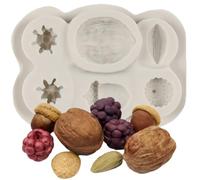 Sijiangmold Nuts Berries Silicone Moulds Walnut Hazelnut Fondant Mould for Cake Decoration Chocolate Cupcake Topper Candy Polymer Clay Gum Paste
