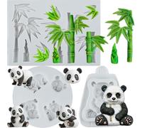 Sijiangmold Panda Silicone Moulds Bamboo Fondant Mould Bamboo Leaf Moulds for Panda Theme Cake Decoration Chocolate Cupcake Topper Candy Polymer Clay Gum Paste Set of 3