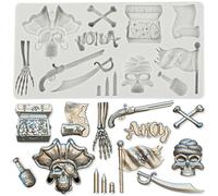 Sijiangmold Pirate Fondant Moulds Treasure Coins Treasure Silicone Mould | Chest Pirate Flag Map Cake Decoration Chocolate Candy Cupcake Topper Polymer Clay Gum Paste