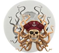 Sijiangmold Pirate Skull Octopus Silicone Moulds Skull Fondant Mould for Pirate Theme Cake Decoration Chocolate Cupcake Topper Candy Polymer Clay Gum Paste