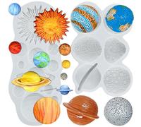 Sijiangmold Planet Silicone Moulds Planet Meteorite Fondant Mould Earth Venus Saturn Mars Jupiter Moulds for Space Theme Cake Decoration Chocolate Cupcake Topper Candy Polymer Clay Gum Paste Set of 2