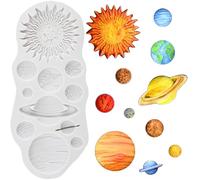 Sijiangmold Planets Silicone Moulds Earth Venus Saturn Mars Jupiter Fondant Mould for Space Themed Cake Decoration Chocolate Cupcake Topper Candy Polymer Clay Gum Paste