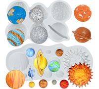 Sijiangmold Planets Silicone Moulds Planet Meteorite Fondant Mould Earth Venus Saturn Mars Jupiter Moulds for Space Themes Cake Decoration Chocolate Cupcake Topper Polymer Clay Gum Paste Set of 2