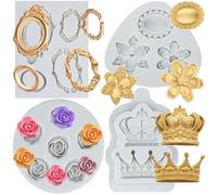 Sijiangmold Rose Fondant Mould Crown Jewelry Frames Silicone MouldSet of 4
