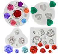 Sijiangmold Rose Silicone Candy Mold Flower Fondant Chocolate Silicone Molds Leaf Mold For Cake Decoration Cupcake Topper Gum Paste Chocolate Candy Polymer Clay Set Of 4