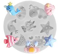 Sijiangmold Sea Life Beach Series Silicone Mould Dolphin Crab Fish Fondant Moulds for Chocolate Cupcake Topper Cake Decoration Candy Polymer Clay Gum Paste