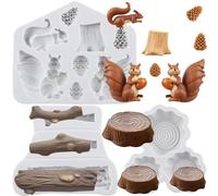 Sijiangmold Squirrel Silicone Moulds Tree Stump Fondant Mould Pine Cone Tree Trunk Moulds for Cake Decoration Chocolate Cupcake Topper Candy Polymer Clay Gum Paste Set of 3