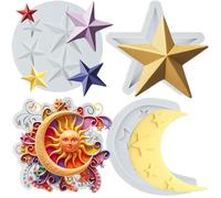 Sijiangmold Star Silicone Moulds Moon Sun Face Fondant Mould Moon Star Candy Mould for Cake Decoration Cupcake Topper Chocolate Polymer Clay Gum Paste Set of 4