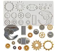 Sijiangmold Steampunk Gear Fondant Mould Mechanical Gear Silicone Moulds for Cake Decoration Chocolate Cupcake Topper Candy Polymer Clay Gum Paste