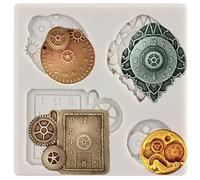 Sijiangmold Steampunk Gears Silicone Moulds Mechanical Clock Fondant Mould Wheel Cogs Moulds for Cake Decoration Chocolate Cupcake Topper Candy Polymer Clay Gum Paste