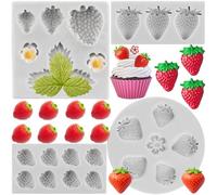 Sijiangmold Strawberry Fondant Moulds Fruit Candy Silicone Mould for Cake Decoration Cupcake Topper Chocolate Gum Paste Candy Polymer Clay Set of 4