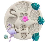 Sijiangmold Tropical Leaf Silicone Moulds Flamingo Fondant Mould Monstera Leaf Frangipani Flower Moulds for Cake Decoration Chocolate Cupcake Topper Candy Polymer Clay Gum Paste