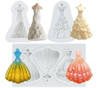 Sijiangmold Wedding Dresses Silicone Moulds Princess Dress Fondant Mould for Cake Decoration Chocolate Cupcake Topper Candy Polymer Clay Gum Paste Set of 3