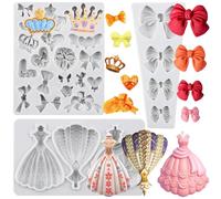 Sijiangmold Wedding Silicone Mould Bowknot Crown Fondant Mould Set of 3