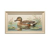 SIJIFACAI Large 3D Embossed Framed Wall Art Duck Pond Landscape Water Lily Oil Painting Self Adhesive Removable Wall Prints for Living Room Bedroom Home Office