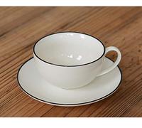 SijiHua Coffee Cup Ceramic Cup Afternoon Teacup Black and White Single Line 2 Piece Set 320ml White