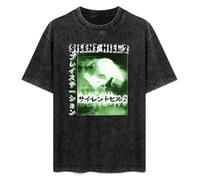 SIJINIRO Men's Summer Acid Washed T-Shirt Silent Hill 2 Every Design is Just Right L Black