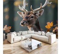 Sika Deer Animal Mural Wallpaper 3D Effect Forest Nature Non-Woven Self-Adhesive Wallpaper Removable Large Photo Sticker TV Background Wall Decor for Living Room Bedroom 430x300 cm