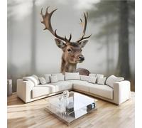 Sika Deer Animal Mural Wallpaper 3D Effect Forest Nature Non-Woven Self-Adhesive Wallpaper Removable Large Photo Sticker TV Background Wall Decor for Living Room Bedroom 150x100 cm